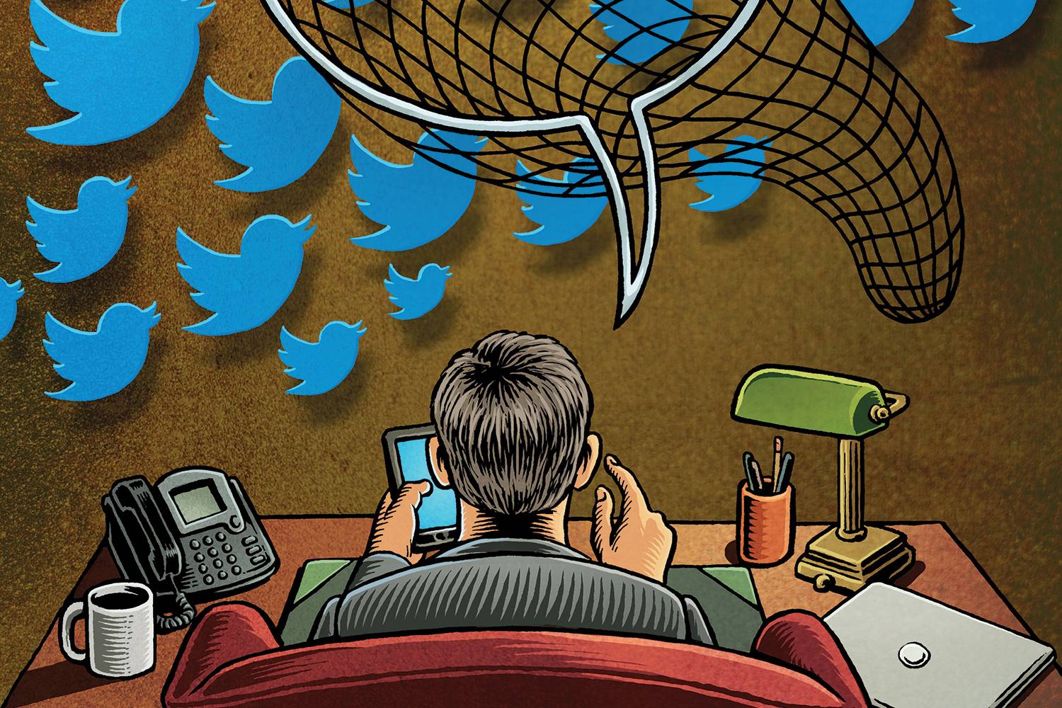 illustration of tweeting executive