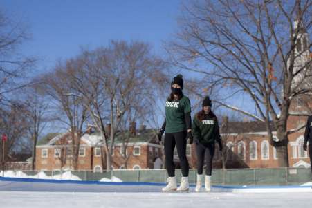Students skating on the Dartmouth Green